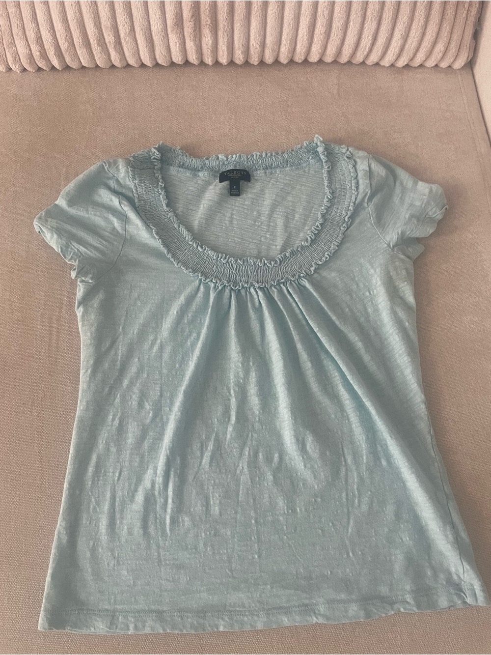 Talbots-Light Blue Women's Scoops Neck Short Sleeve Top